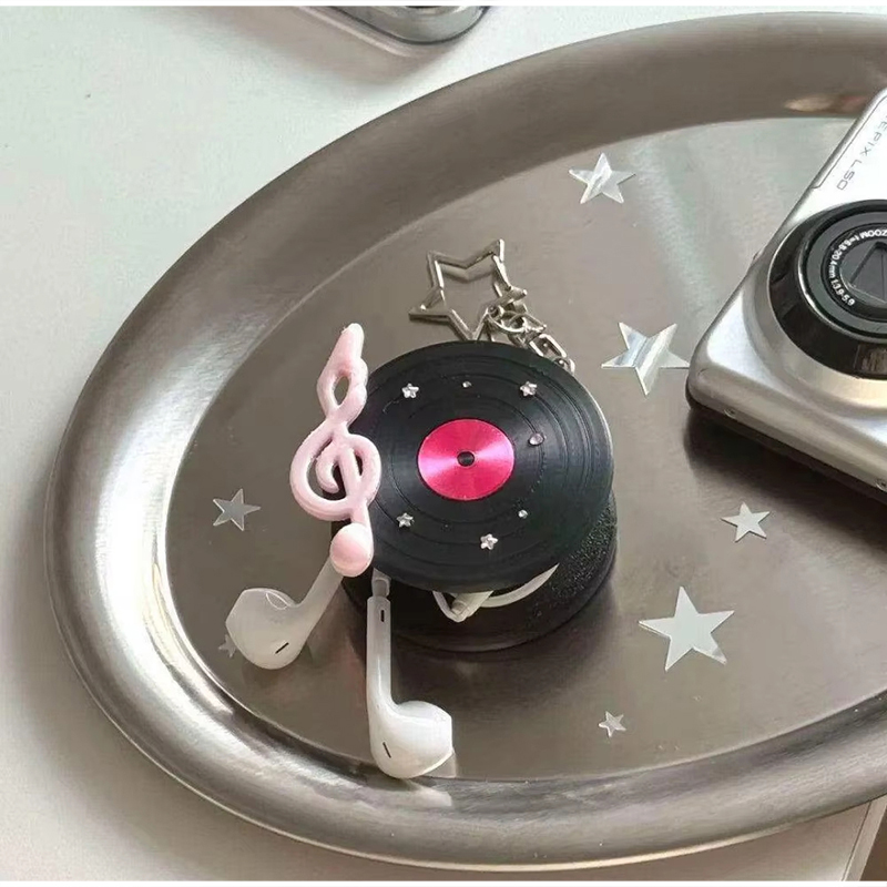 Korean Retro Vinyl Record Head - đánh giá và giá Cable Winder Keychain